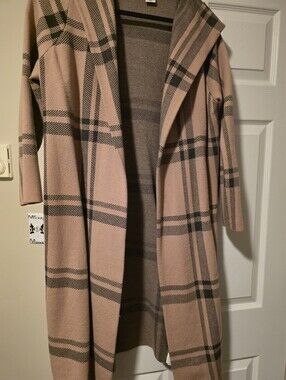 Plaid Hooded Open-Front Cardigan Sweater